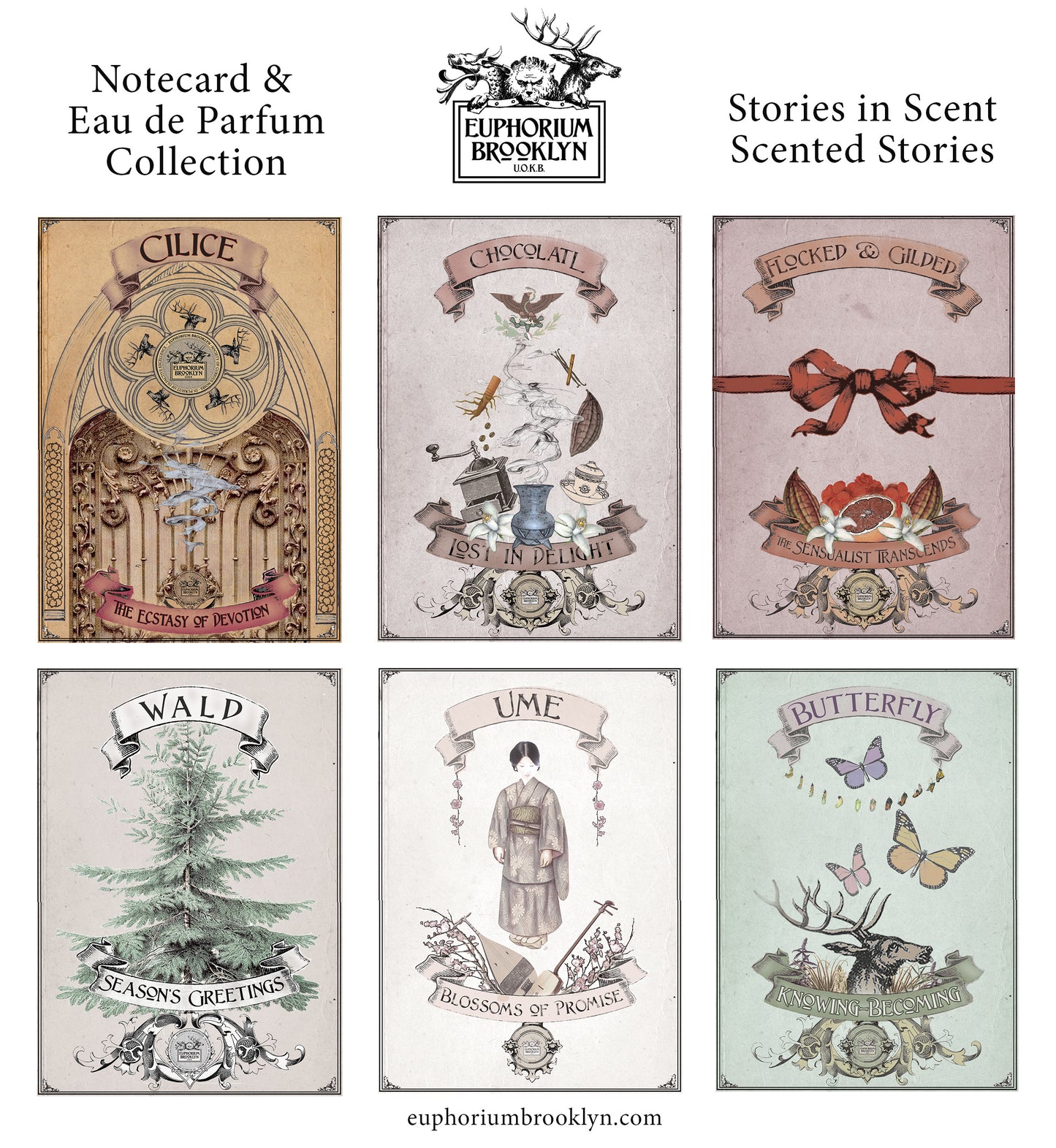 Euphorium Brooklyn PERFUME Notecard Set 6 NOTECARDS + 6 x 2ml Sprayer