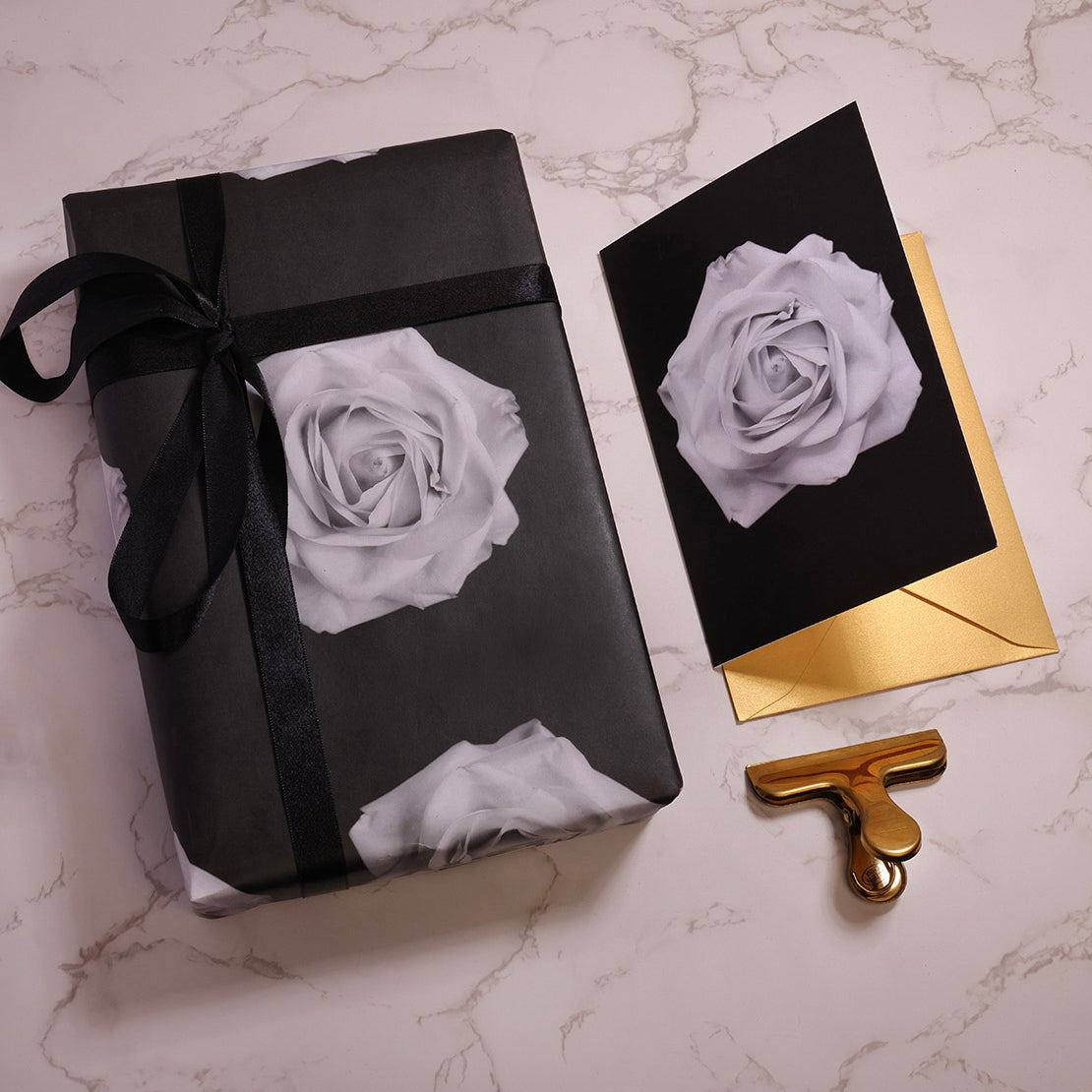 B&W Filmic Rose Noir - Wrapping Paper - Set of 3 Sheets